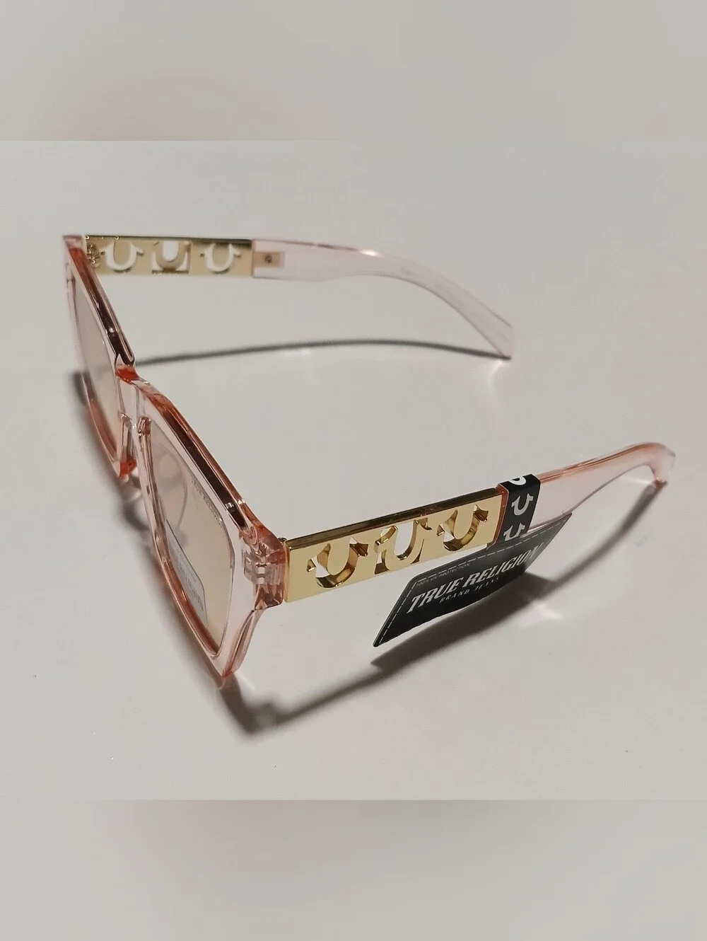 True Religion Women's Pink Transparent Rectangle Sunglasses Brand New With Tag